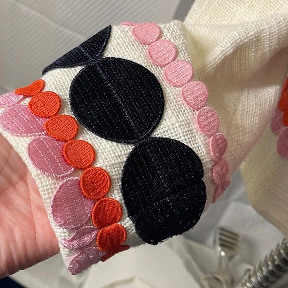 Maison Common Cream Embroidered Circle-Trim Blazer Pink & Navy Accents size 40 - Picture 3 of 12